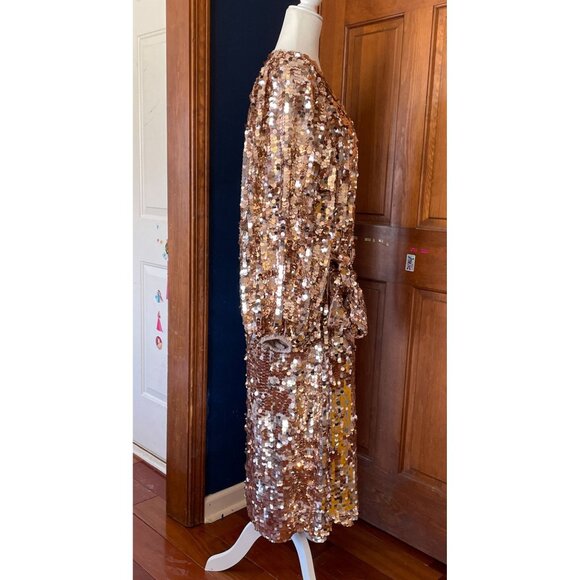 NWT ASOS Edition Womens Gold Sequin Midi Dress Wrap Style With Tie Waist SZ 6 - Picture 6 of 11